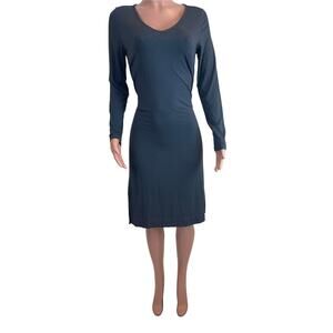 Peruvian Connection Dress Sz M Gray Stretch Knit Tie Waist Slits Casual Stretch